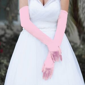 Pink 22" Long Satin Opera Gloves Formal Evening Wear Fashion Accessory